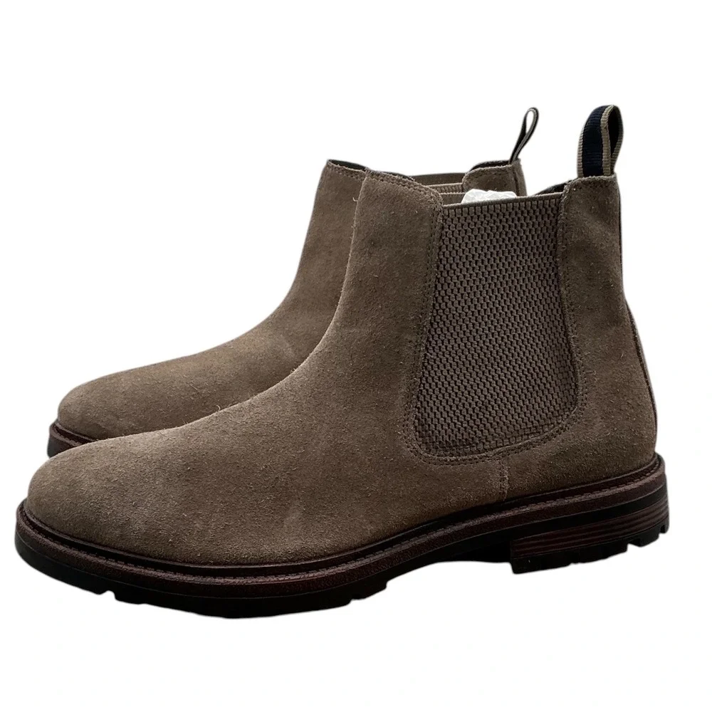 Steve Madden Mens Suede Chelsea Boots Taupe Brown Lug Sole Pull On Size 10